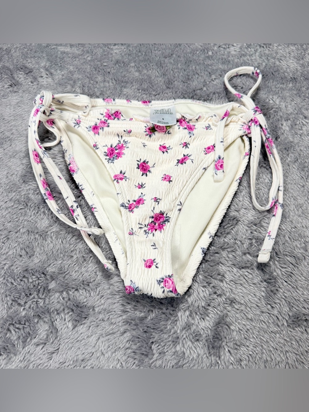 wild fable Cream Floral Tie-Side Bikini Bottoms with Pink Roses 226